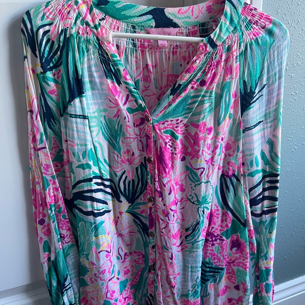 Lilly Pulitzer Pink and Green Floral Top